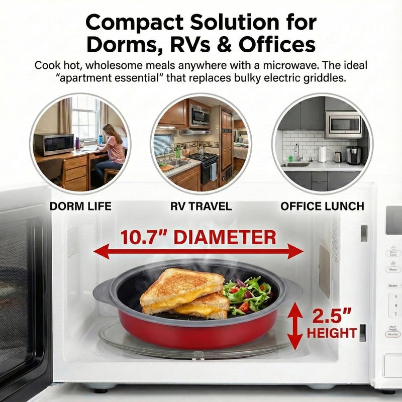 MACONEE Microwave Frying Pan Skillet, Grill & Crisper Pan with Lid Allows You to Fry, Sizzle, and Brown Foods in the Microwave, Micro Cookware for Grilling, Reheating, and Cooking a Variety of Dishes - Image 4